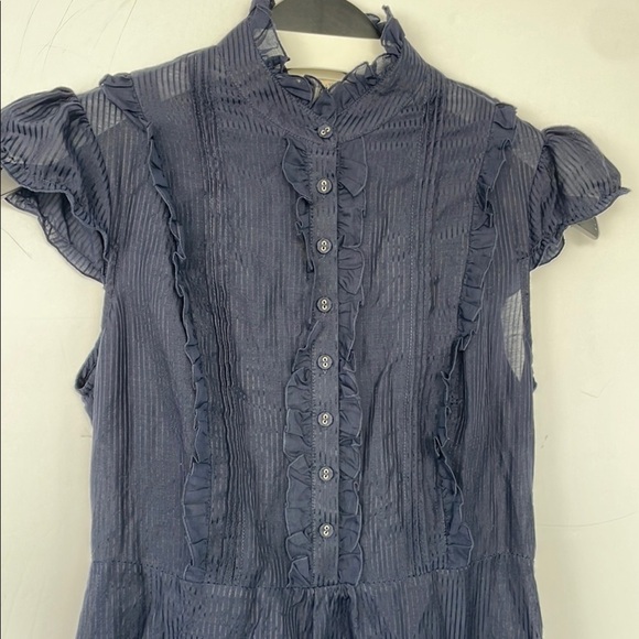 Heritage 1981 Navy Blue Dress with Ruffles Silk Cotton Blend S/P - Picture 6 of 15